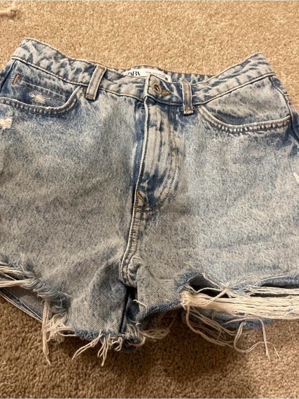 Zara Light Blue Distressed Denim Cutoff Shorts